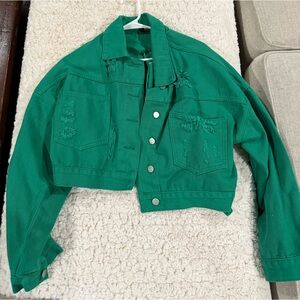 green Jean jacket with sparkly fringe